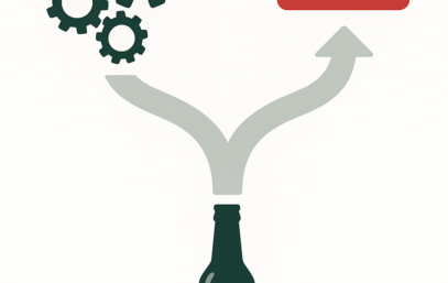 System kaucyjny butelek ilustracja z butelką i kołami zębatymi.