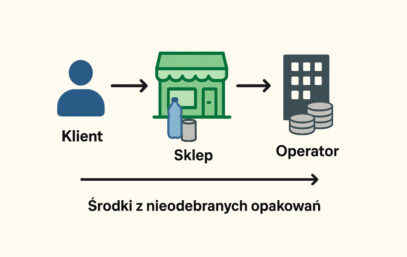 Jak środki trafiają od klienta do sklepu i dalej do operatora systemu kaucyjnego. Infografika.